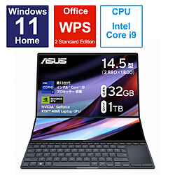 ノートパソコン Zenbook Pro 14 Duo OLED (UX8402) テックブラック UX8402VV-P1028W ［14.5型 /Windows11 Home /intel Core i9 /メモリ：32GB /SSD：1TB /WPS Office /日本語版キーボード /2023年4月モデル］