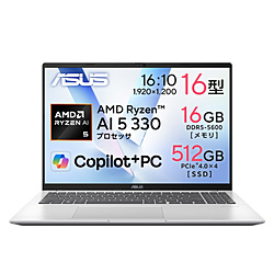 ASUS(�G�C�X�[�X) �m�[�g�p�\�R�� Vivobook 16 �N�[���V���o�[ M1607KA-AI5165SIB �mCopilot+ PC /16.0�^ /Windows11 Home /AMD Ryzen AI 5 /�������F16GB /SSD�F512