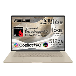 ASUS(�G�C�X�[�X) �m�[�g�p�\�R�� Zenbook SORA 16 �U�u���X�L�[�x�[�W�� UX3607QA-PU16570BE �mCopilot+ PC /16.0�^ /Windows11 Home /Snapdragon X /�������F16GB /SSD�F512GB /���{��ŃL�[�{�[�h�n