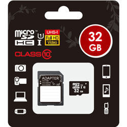 32GB・UHS Speed Class1（Class10）対応 microSDHCカード（SDHC変換アダプタ付） MICROSD-UHS1-32GB