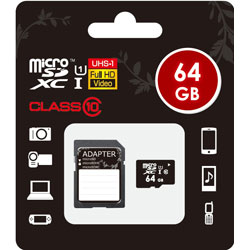 64GB・UHS Speed Class1（Class10）対応 microSDXCカード（SDXC変換アダプタ付） MICROSD-UHS1-64GB