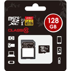 128GB・UHS Speed Class1（Class10）対応 microSDXCカード（SDXC変換アダプタ付） MICROSD-UHS1-128GB
