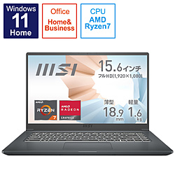 MSI(エムエスアイ) ノートパソコン Modern 15 A5 カーボングレイ Modern-15-A5M-258JP [15.6型 /Windows11 Home /AMD Ryzen 7 /Office HomeandBusiness /メモリ：16GB /SSD：512GB /2022年2月モデル] 【sof001】