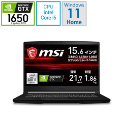 MSI(エムエスアイ) GF63-10SC-1650JP ゲーミングノートパソコン   ［15.6型 /Windows11 Home /intel Core i5 /メモリ：16GB /SSD：512GB /日本語版キーボード］