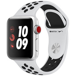Apple Watch Nike+（GPS + Cellularモデル） 38mm シルバーアルミニウムケースとピュアプラチナ/ブラックNikeスポーツバンド　MQM72J/A