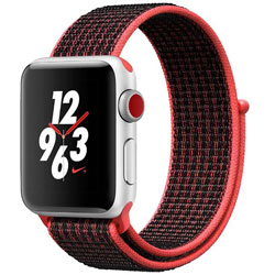 Apple Watch Nike+（GPS + Cellularモデル） 38mm シルバーアルミニウムケースとブライトクリムゾン/ブラックNikeスポーツループ　MQM92J/A