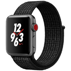 Apple Watch Nike+（GPS + Cellularモデル） 38mm スペースグレイアルミニウムケースとブラック/ピュアプラチナNikeスポーツループ　MQMA2J/A