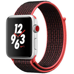 Apple Watch Nike+（GPS + Cellularモデル） 42mm シルバーアルミニウムケースとブライトクリムゾン/ブラックNikeスポーツループ　MQMG2J/A