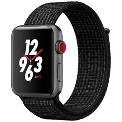 Apple Watch Nike+（GPS + Cellularモデル） 42mm スペースグレイアルミニウムケースとブラック/ピュアプラチナNikeスポーツループ　MQMH2J/A