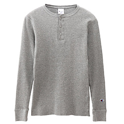 メンズ ヘンリーネックロングスリーブTシャツ(Lサイズ/オックスフォードグレー） C3-Q406 チャンピオン   ［メンズ］