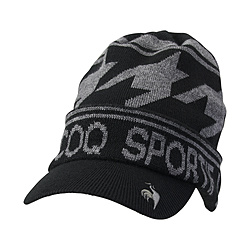 メンズ 庇付きロゴジャカードニットキャップ(フリーサイズ：57～59cm/ブラック) QGBUJC15