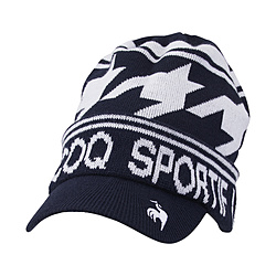 メンズ 庇付きロゴジャカードニットキャップ(フリーサイズ：57～59cm/ネイビー) QGBUJC15