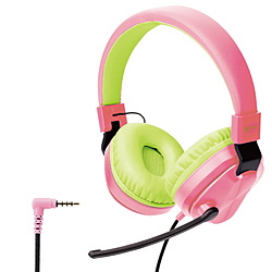 HS-KDGM01TPN ゲーミングヘッドセット 子ども専用 ピンク×グリーン ［φ3.5mmミニプラグ /両耳 /ヘッドバンドタイプ］