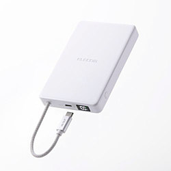 ELECOM(�G���R��) ���o�C���o�b�e���[ 10000mAh �P�[�u����̌^ �R���p�N�g �y�� 30W PD�Ή� ���ő̃��`�E���C�I���d�r ������ iPhone Android �m�[�gPC Switch�Ή� LED�c�ʃp�l�� PSE�K�� �z���C�g   DE-C84-10000WH