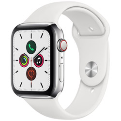 Apple Watch Series 5（GPS + Cellularモデル）- 44mm ステンレススチールケースとスポーツバンド ホワイト - S/M & M/L   MWWF2J/A