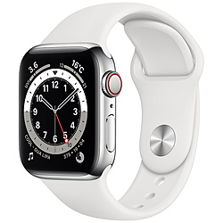 Apple Watch Series 6（GPS + Cellularモデル） 40mm シルバーステンレススチールケースとホワイトスポーツバンド[レギュラー]   M06T3J/A