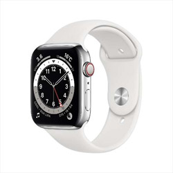 Apple Watch Series 6（GPS + Cellularモデル）- 44mmシルバーステンレススチールケースとホワイトスポーツバンド - レギュラー  シルバーステンレススチール M09D3J/A