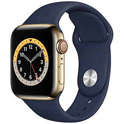 Apple Watch Series 6（GPS + Cellularモデル） 40mm ゴールドステンレススチールケースとディープネイビースポーツバンド   MJXM3J/A