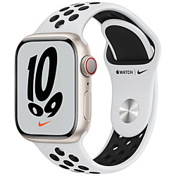 Apple Watch Nike Series 7（GPS+Cellularモデル）- 41mmスターライトアルミニウムケースとピュアプラチナム/ブラックNikeスポーツバンド - レギュラー  スターライトアルミニウム MKJ33J/A