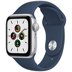 Apple Watch SE（GPSモデル）40mmシルバーアルミニウムケースとアビスブルースポーツバンド  シルバーアルミニウム MKNY3J/A