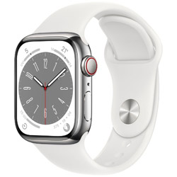 Apple Watch Series 8（GPS + Cellularモデル）- 41mmシルバーステンレススチールケースとホワイトスポーツバンド - レギュラー  シルバーステンレススチール MNJ53J/A