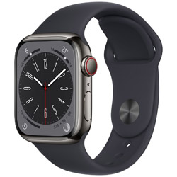Apple Watch Series 8（GPS + Cellularモデル）- 41mmグラファイトステンレススチールケースとミッドナイトスポーツバンド - レギュラー  グラファイトステンレススチール MNJJ3J/A