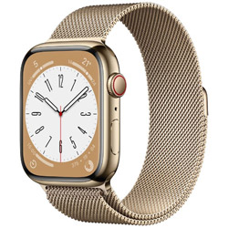 Apple Watch Series 8（GPS + Cellularモデル）- 45mmゴールドステンレススチールケースとゴールドミラネーゼループ  ゴールドステンレススチール MNKQ3J/A