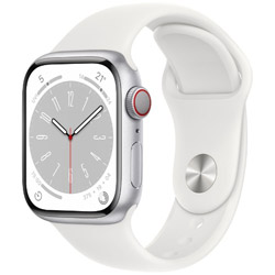 Apple Watch Series 8（GPS + Cellularモデル）- 41mmシルバーアルミニウムケースとホワイトスポーツバンド - レギュラー  シルバーアルミニウム MP4A3J/A