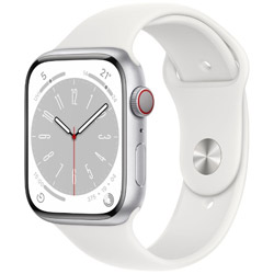 Apple Watch Series 8（GPS + Cellularモデル）- 45mmシルバーアルミニウムケースとホワイトスポーツバンド - レギュラー  シルバーアルミニウム MP4J3J/A
