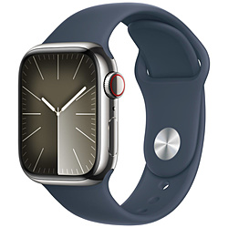 Apple Watch Series 9（GPS + Cellularモデル）- 41mmシルバーステンレススチールケースとストームブルースポーツバンド - M/L  シルバーステンレススチール MRJ33J/A
