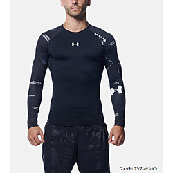 メンズ トレーニングシャツ UAコールドギアアーマー ロングスリーブ クルー ノベルティ CREW NOV (3XLサイズ/Black×White) 1360094 001 UNDER ARMOUR BLK/WHT 1360094