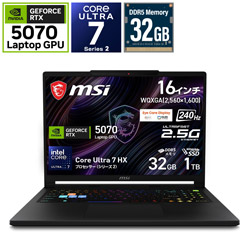 MSI(�G���G�X�A�C) �Q�[�~���O�m�[�g�p�\�R�� Raider 16 HX B2W(RTX 5070) �R�A�u���b�N Raider-16-HX-B2WGX-2669JP [16.0�^ /Windows11 Home /intel Core Ultra 7 