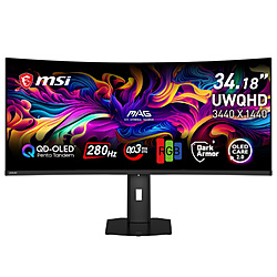 MSI(�G���G�X�A�C) MAG 341CQP QD-OLED X28 USB-C�Ή� �Q�[�~���O���j�^�[ �m34�^ /�L�@EL QHD(3440×1440�j /���C�h /�Ȗʌ^ /280Hz�n