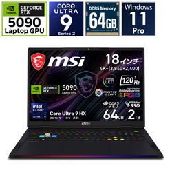 MSI(�G���G�X�A�C) Raider-18-Max-HX-A2WJ-2620JP �Q�[�~���O�m�[�g�p�\�R�� �m18.0�^ /Windows11 Pro /intel Core Ultra 9 /�������F64GB /SSD�F2TB /Office�\�t�g�Ȃ� 