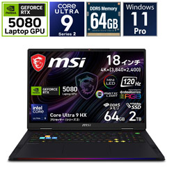 MSI(�G���G�X�A�C) Raider-18-Max-HX-A2WI-2630JP �Q�[�~���O�m�[�g�p�\�R�� �m18.0�^ /Windows11 Pro /intel Core Ultra 9 /�������F64GB /SSD�F2TB /Office�\�t�g�Ȃ� 