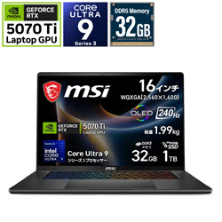MSI(�G���G�X�A�C) Stealth-16-AI+B3WH-2670JP �Q�[�~���O�m�[�g�p�\�R�� �mCopilot+ PC /16.0�^ /Windows11 Home /intel Core Ultra 9 /�������F32GB /SSD�F1TB /O