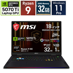 MSI(�G���G�X�A�C) Raider-A18-HX-A8WHG-2640JP �Q�[�~���O�m�[�g�p�\�R�� �m18.0�^ /Windows11 Pro /AMD Ryzen 9 /�������F32GB /SSD�F1TB /Office�\�t�g�Ȃ� /�p��ŃL�[�{�[�h