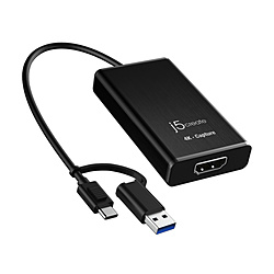 ウェブカメラ化 [USB-C＋USB-A接続 →ポート：HDMI] USB 4K HDMI キャプチャーアダプター  ブラック JVA11