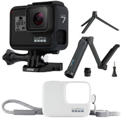 マイクロSD対応 4Kムービー ウェアラブルカメラ GoPro（ゴープロ） HERO7 ブラック 3-way+スリーブランヤードホワイトセット CHDHX-701-FW2  ［4K対応 /防水］