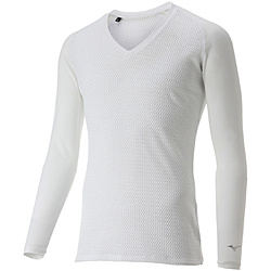 メンズ バイオネクストドライエアロフロー【Ｖネック長袖】(Lサイズ/ホワイト) 52MJ9090