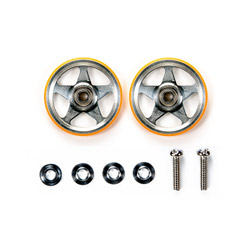 【ミニ四駆】ミニ四駆特別企画 19mmプラリング付アルミベアリングローラー（5本スポーク）（オレンジ）