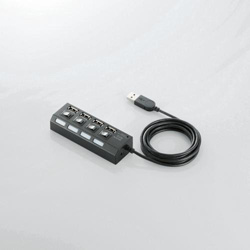 【在庫限り】 USB2.0ハブ ［個別スイッチ付］ （4ポート・バス＆セルフパワー・2.0m・ブラック） U2H-TZS420SBK