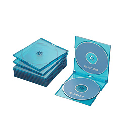 CD/DVD/Blu-ray対応収納スリムケース（2枚収納×10セット・クリアブルー）CCD-JSCSW10CBU