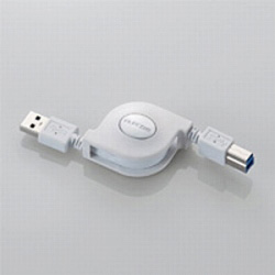 0.7m USB3.0ケーブル 【A】⇔【B】 ［巻き取りタイプ］　（ホワイト）　USB3-RL07WH [EU RoHS指令準拠]