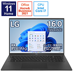 LGエレクトロニクス LG gram 16Z90Q-KA78J1 [16.0インチノートパソコン/ノングレア/第12世代インテル Core i7-1260P プロセッサー/メモリ16GB/SSD1TB/重量1199g/最大22時間駆動/Glance by Mirametrix/MS Office]
