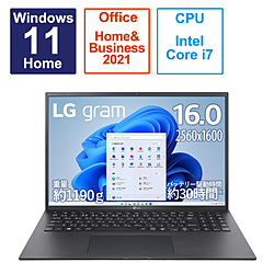 ノートパソコン LG gram オブシディアンブラック 16ZB90R-MA78J1 ［16.0型 /Windows11 Home /intel Core i7 /メモリ：16GB /SSD：1TB /Office HomeandBusiness /日本語版キーボード /2023年4月モデル］