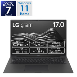 LG(Ｌ Ｇ)笔记本电脑LG gram Pro 17Z90SP-MA78J[17.0型/Windows11 Home/intel Core Ultra 7/存储器:16GB/SSD:1TB/没有/英语版键盘/2024一年01月型号]