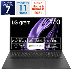 ノートパソコン gram  17Z90S-MA78J2 ［17.0型 /Windows11 Home /intel Core Ultra 7 /メモリ：16GB /SSD：1TB /Office HomeandBusiness /日本語版キーボード /2024年01月モデル］