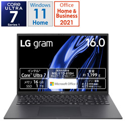 ノートパソコン gram  16Z90S-MA78J2 ［16.0型 /Windows11 Home /intel Core Ultra 7 /メモリ：16GB /SSD：1TB /Office HomeandBusiness /日本語版キーボード /2024年01月モデル］