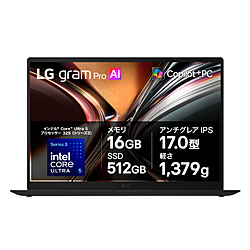 LG(�G���W�[) �m�[�g�p�\�R�� LG gram Pro 17 �I�u�V�f�B�A���u���b�N 17Z90U-VP55J �mCopilot+ PC /17.0�^ /Windows11 Pro /intel Core Ultra 5 /�������F16GB /SSD�F5